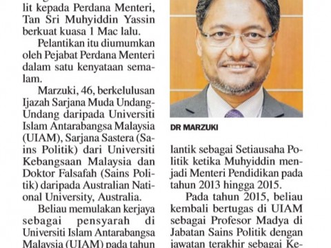 Dr Marzuki dilantik sebagai Ketua Setiausaha Sulit Perdana Menteri 