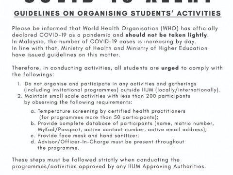 COVID 19 ALERT - GUIDELINES ON ORGANISING STUDENTS' ACTIVITIES 