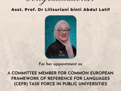 IIUM Pagoh Achievement: Congratulations! to Asst. Prof Dr. Lilisuriani binti Abd Latif 
