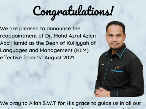 CONGRATULATIONS OF KLM DEAN REAPPOINMENT