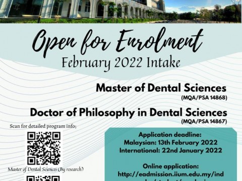 Application for Master of Dental Science and Doctor of Philosophy in Kulliyyah of Dentistry are now open!