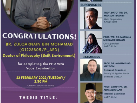 Congratulations for completing the PHD Viva Voce Examination: Br. Zulqarnain Mohamad