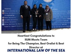 Heartiest congratulations to IIUM moots team for Being The Champion, Best Oralist & Best Director at INTERNATIONAL LAW OF THE SEA MOOT COURT COMPETITION in China 