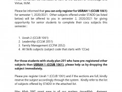 NOTICE FOR STUDENTS WITH STUDY PLAN 201 IN GOMBAK CAMPUS