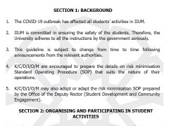 IIUM OFFICIAL GUIDELINES FOR STUDENTS' ACTIVITIES DUE TO THE CONDITIONAL MOVEMENT CONTROL ORDER (CMCO) 01/2021