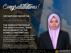 Congratulations to Asst. Prof. Dr Hafizah Noor Isa 