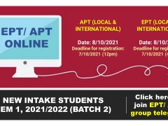 EPT/APT New Intake Students, Sem 1, 2021/2022 (Batch 2)
