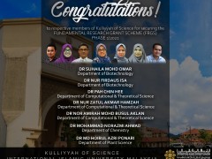 Congratulations to respective members of Kulliyyah of Science for securing the Fundamental Research Grant Scheme FRGS Phase 1/2021