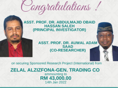 Congratulations to Dr. Abdulmajid & Dr. Auwal on Securing Sponsored Research Project (International)