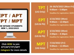 EPT/APT/TPT/MPT New Intake, Semester 1, 2022/2023
