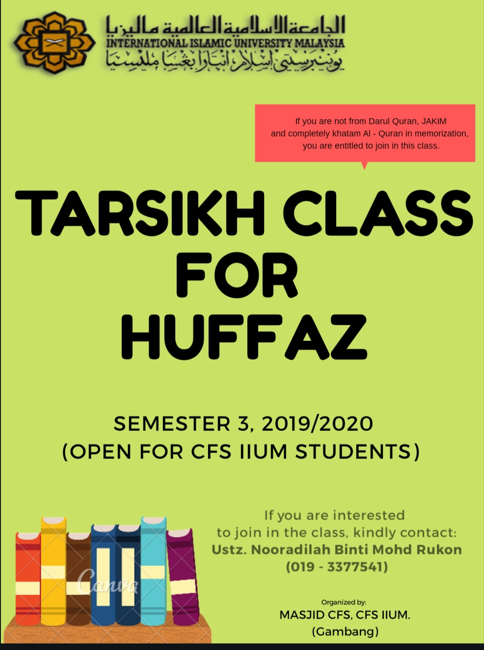TARSIKH CLASS FOR CFS STUDENTS SEMESTER 3, 2019/2020