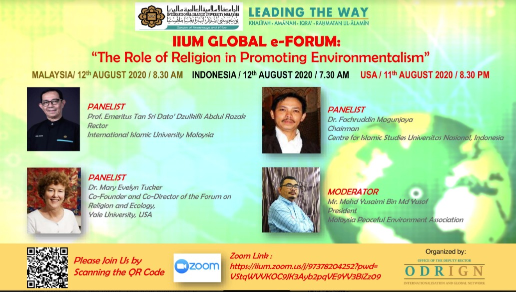 GLOBAL E-FORUM "THE ROLE RELIGION PLAYS IN PROMOTING ENVIRONMENTALISM"  