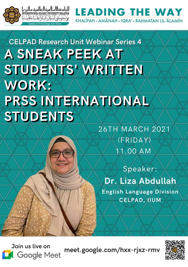CELPAD Research unit Webinar Series 4: A Sneak Peek at Students' Written Work: PRSS International Students