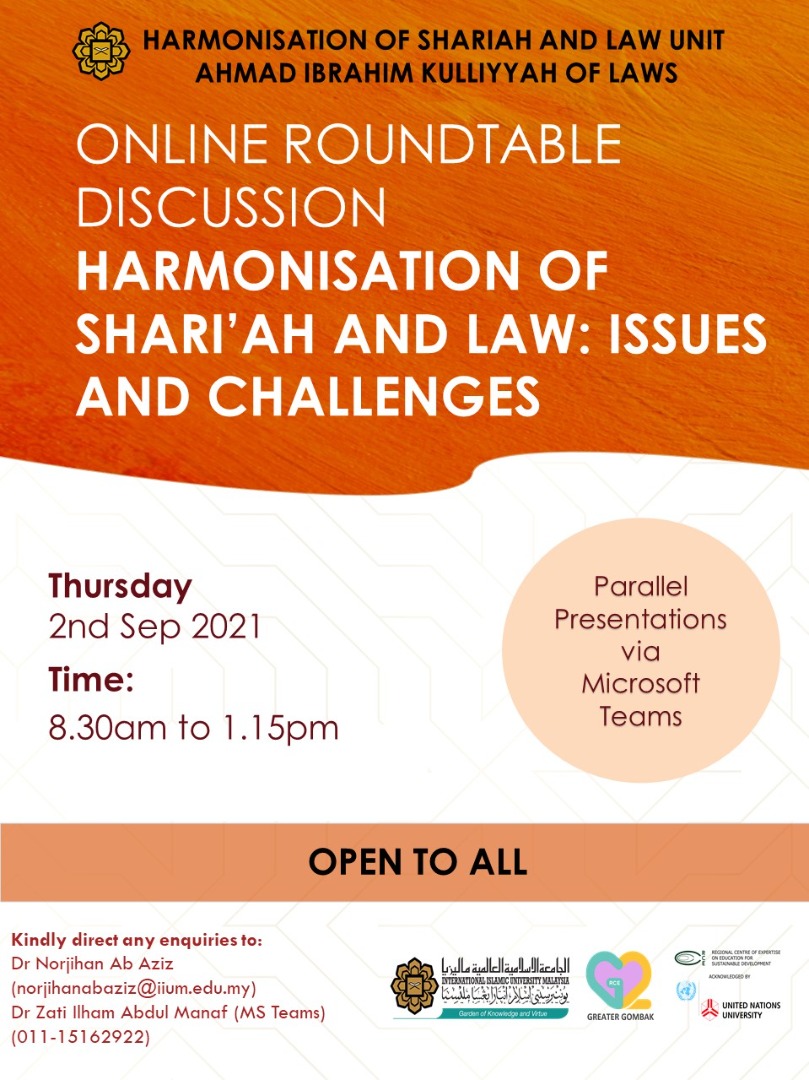 ONLINE ROUNDTABLE DISCUSSION -- HARMONISATION OF SHARI'AH LAW: ISSUES AND CHALLENGES