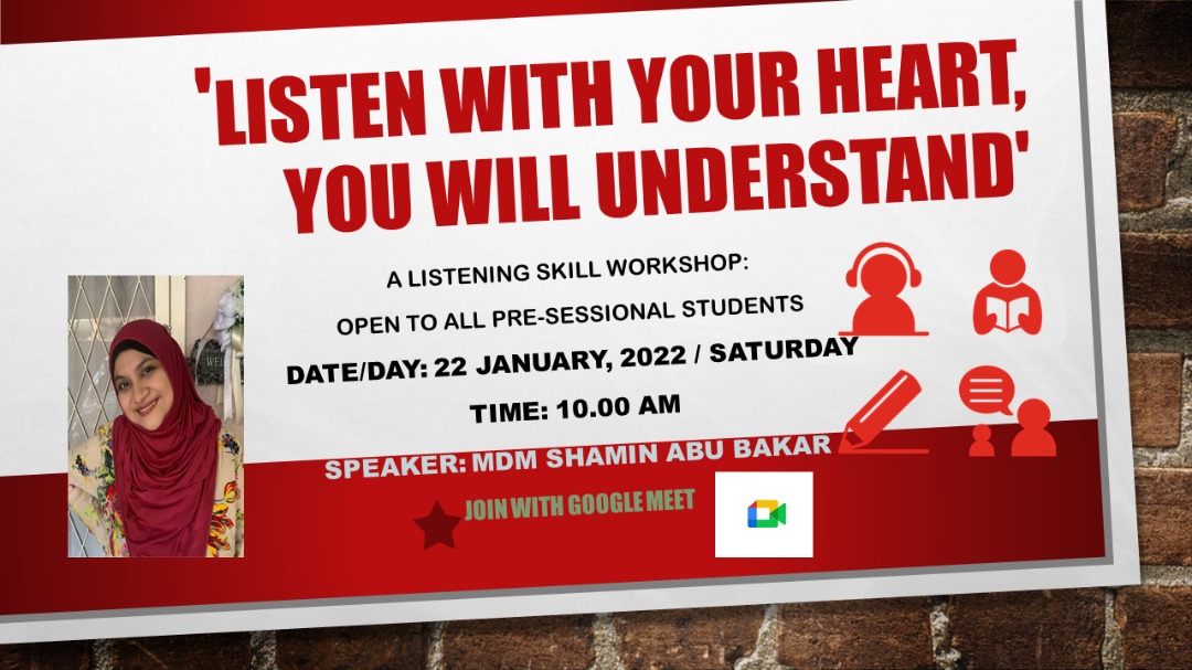 CILLC WORKSHOP SERIES: LISTEN WITH YOUR HEART, YOU WILL UNDERSTAND