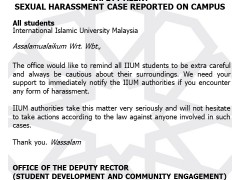 SAFETY ALERT - SEXUAL HARASSMENT CASE REPORTED ON CAMPUS